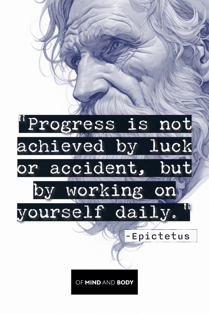 Stoic Quotes on Self Improvement - Progress is not achieved by luck or accident, but by working on yourself daily.